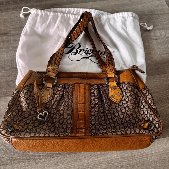 Brighton Heart Logo Canvas & Leather Shoulder Bag w/ Matching Wallet & Dust Bag - Picture 2 of 6